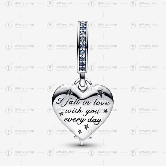 Pandora Celestial Shooting Star Heart Double Dangle Charm - Picture 2 of 5